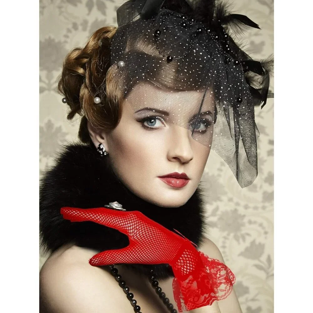 Women's Elegant Wine Red Short Bow Style Lace Gloves Dinner Wedding Party Prom